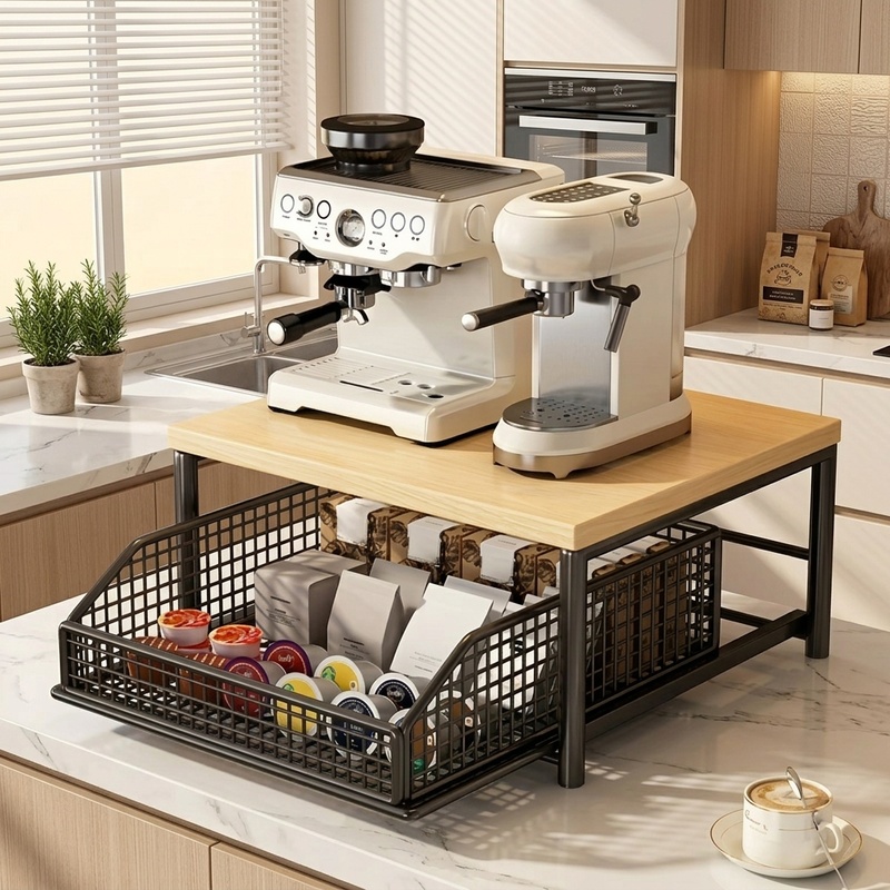 Kitchen Appliances Storage - Modern Microwave Oven Rack, Solid Wood