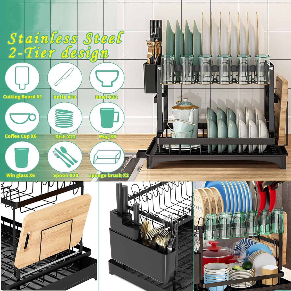 2 Tier Dish Drying Rack For Ki - Kitchen Appliances Storage review and price