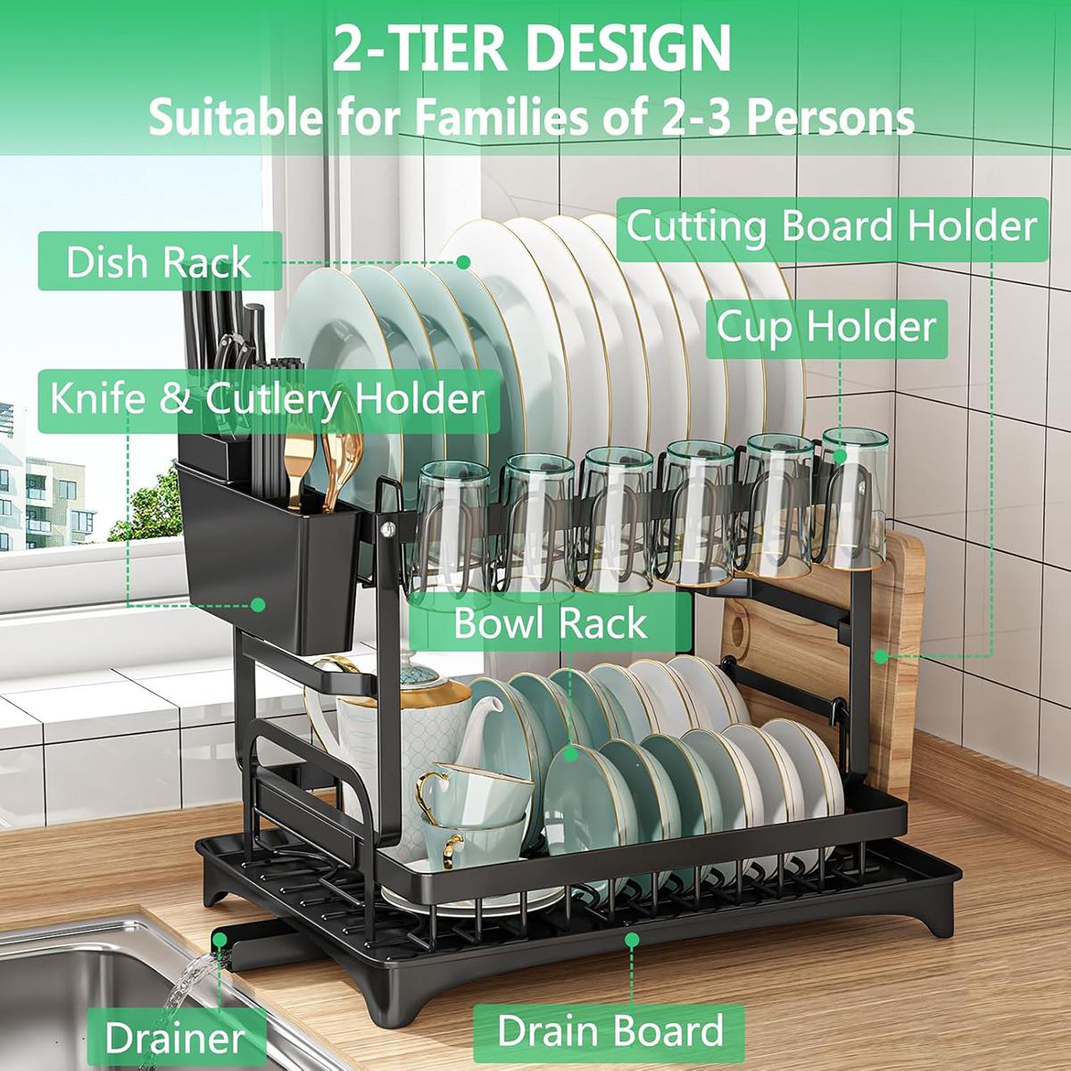 2 Tier Dish Drying Rack For Ki - Kitchen Appliances Storage review and price